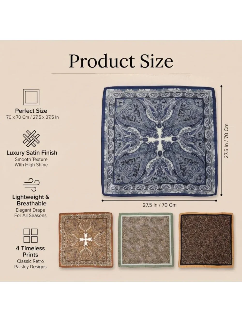 Vintage Western Silk Scarf Set - 4 Pcs Paisley Bandana Neckerchiefs for Men
